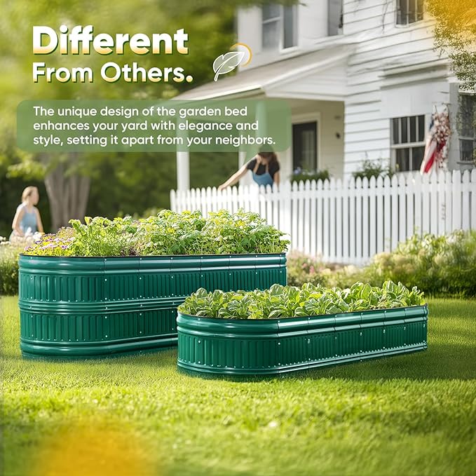 KING BIRD Raised Garden Bed Kit 2025 Upgraded Modular DIY Galvanized Planter Garden Box Outdoor for Gardening, Vegetables, Flowers, Elegant Roman Column Design, 71x24x12 in, Dark Green