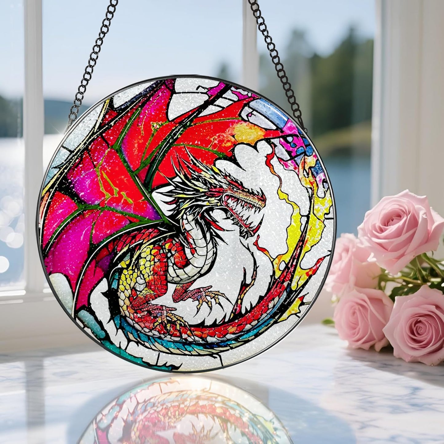 Stained Glass Window Hanging, Stained Glass Suncatcher, Dragon Sun Catcher, Window Hanging Decor, Dragon Gift, Gifts for Fathers Day, Christmas or Birthday Gift, Gifts for Him Dad Grandfather Son