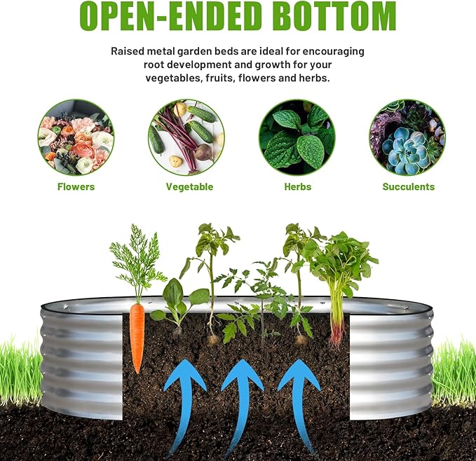 SnugNiture Galvanized Raised Garden Bed, 8x4x1.5ft Oval Metal Planter Box for Planting Outdoor Plants Vegetables