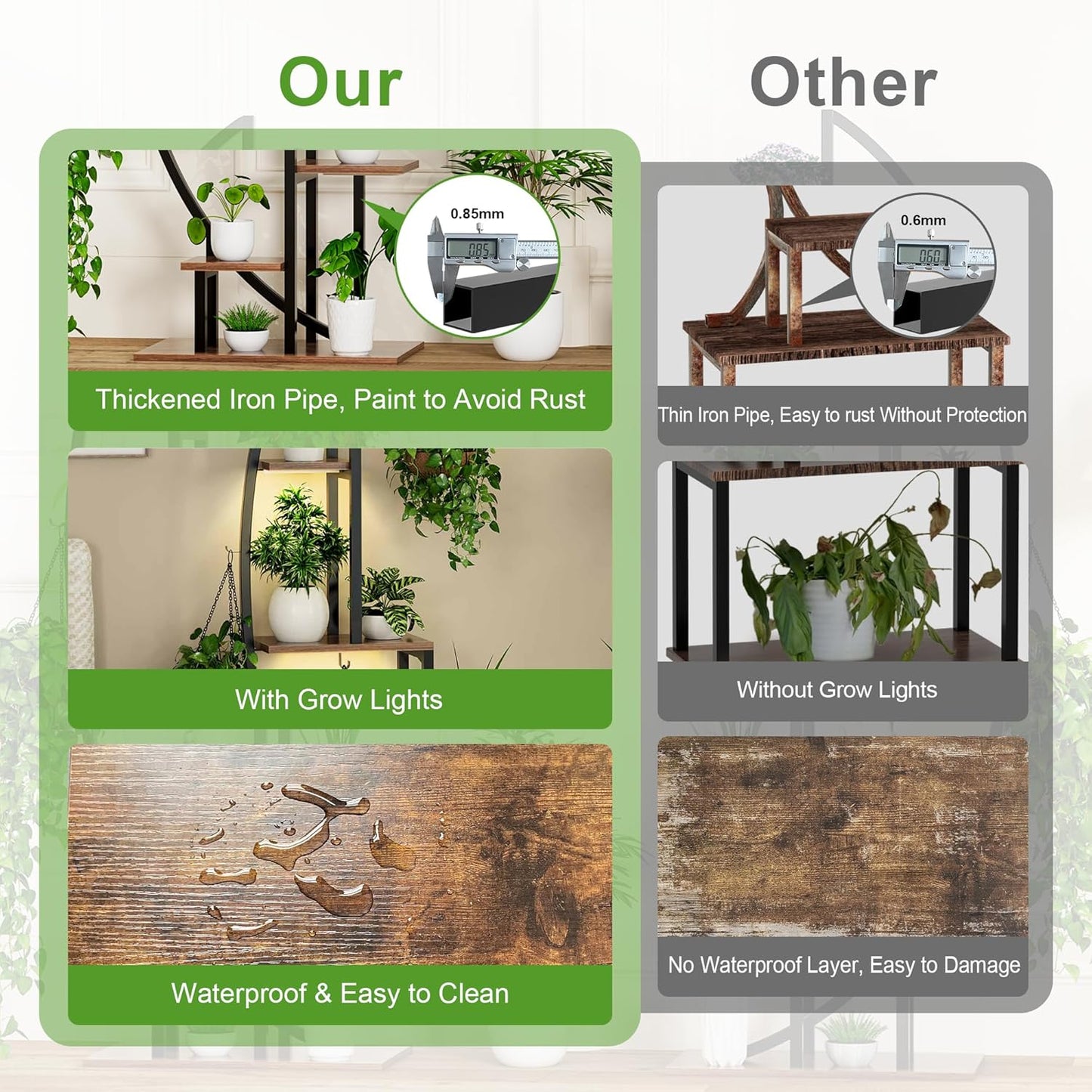 Plant Stand Indoor With Grow Lights, Plant Stand Indoor Tall, Metal Plant Stands Indoor Clearance, Tree Shaped Plant Rack Indoor (BlackMoon)