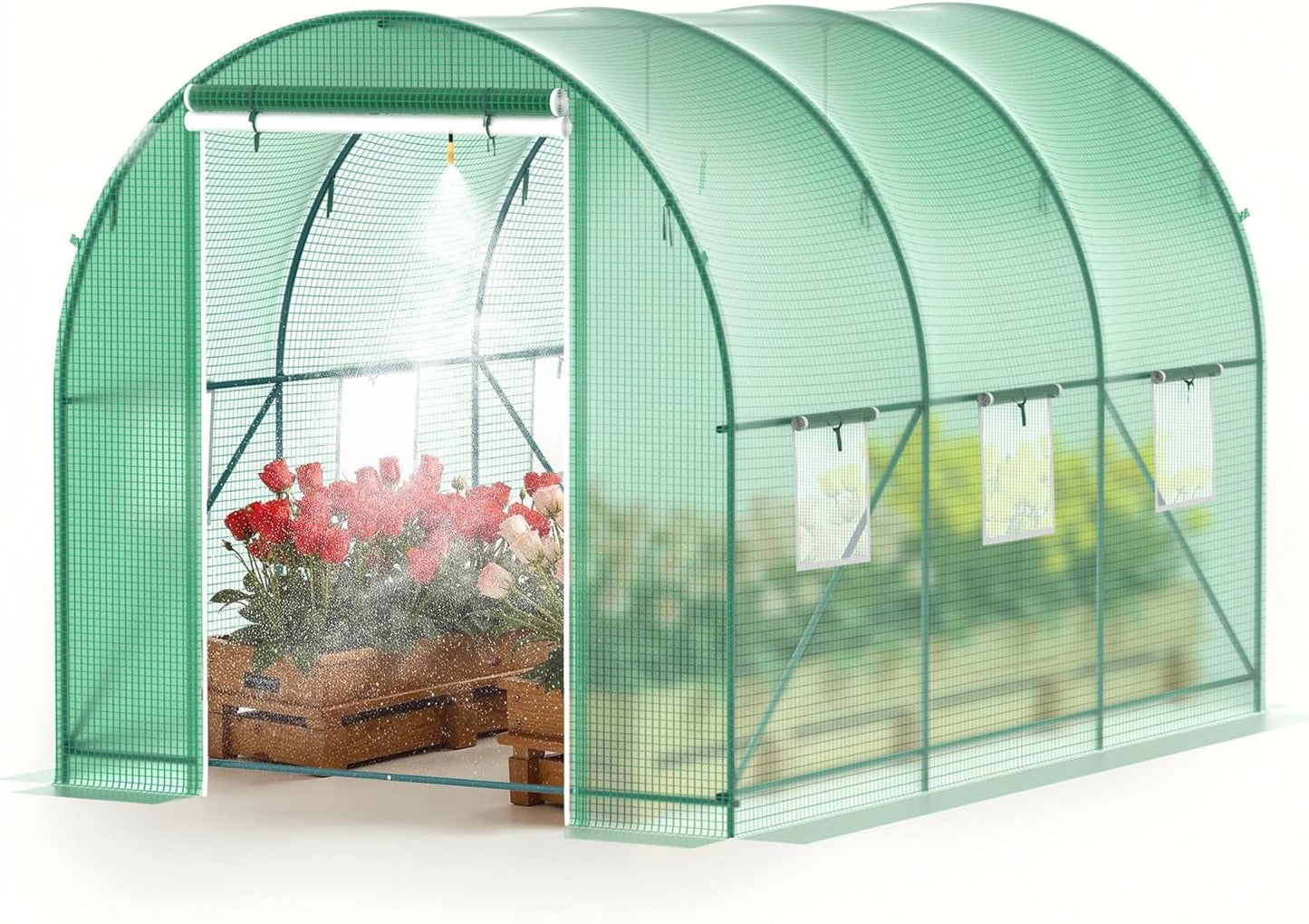 Greenhouses for Outdoors Heavy Duty 10x7x7 FT Portable Greenhouse with Watering System,6 Ventilated Screen Windows & Rolling Zipper Door & Reinforced Steel Frame High Tunnel Greenhouse