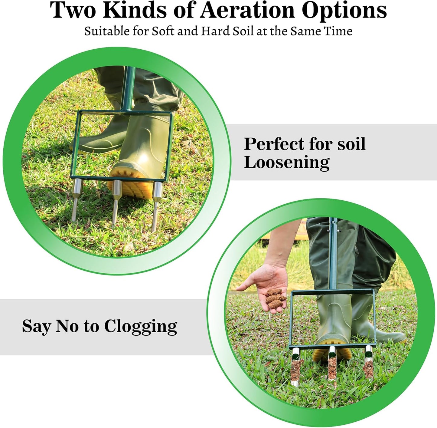 Lawn Aerator, 2 in 1 Aerator Lawn Tool with 6 Replaceable Spike Tines for Grass Core Aerator, Aeration Tool with Soft Rubber Handle, Gardening Tools for Loosening Soil and Improving Lawn Health