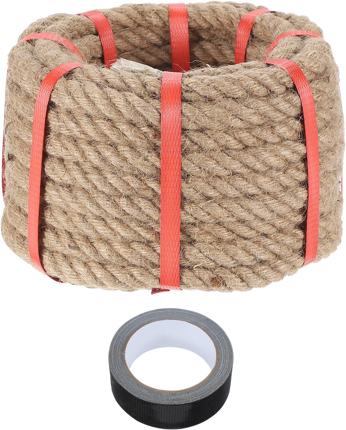 MECCANIXITY Jute Rope 0.7 Inch x 44ft, Thick Twine Rope Ropes Braided Jute Twine Natural Brown Burlap Cord String Heavy Twisted with Tape for Decorative Crafts Railing Swing Tug of War