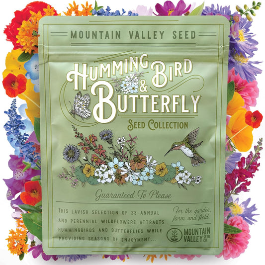 Wildflower Seeds Bulk, 2 Oz. 80,000+ Seeds – Butterfly & Hummingbird Mix with 23 Non-GMO Varieties – Pollinator Flower Seed for Planting