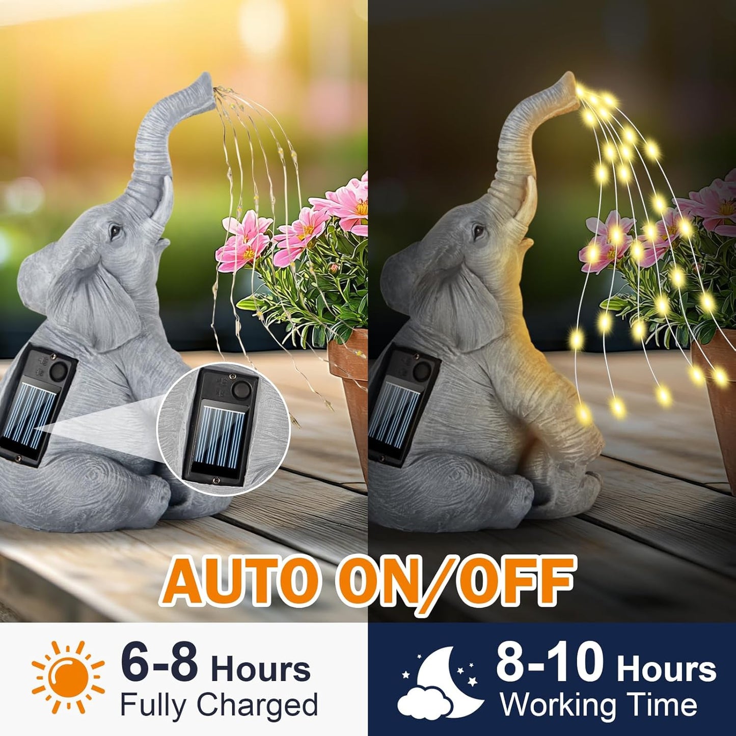 Solar Garden Decor Statue – Outdoor Unique Elephant Family Resin Figurine for Patio, Yard, Lawn, Balcony – IP65 Waterproof Elephant Ornament, Birthday Gifts for Mom, Grandma, Women