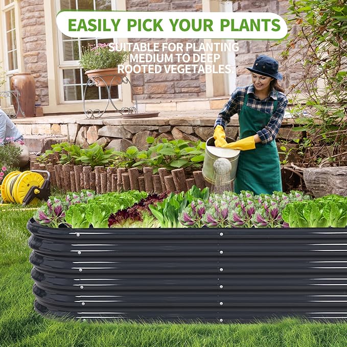 Galvanized Raised Garden Bed Outdoor- Raised Beds for Gardening| Metal Planter Box, Steel Raised Garden Bed Kit with Safety Edging and Gloves for Vegetables, Flower, Herbs (6x2x1.4FT, Gray)