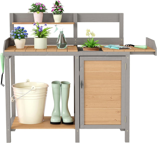 Wooden Potting Bench Table with Sink,Outdoor Garden Table Work Bench with Storage, Workstation for Outside Lawn Patio