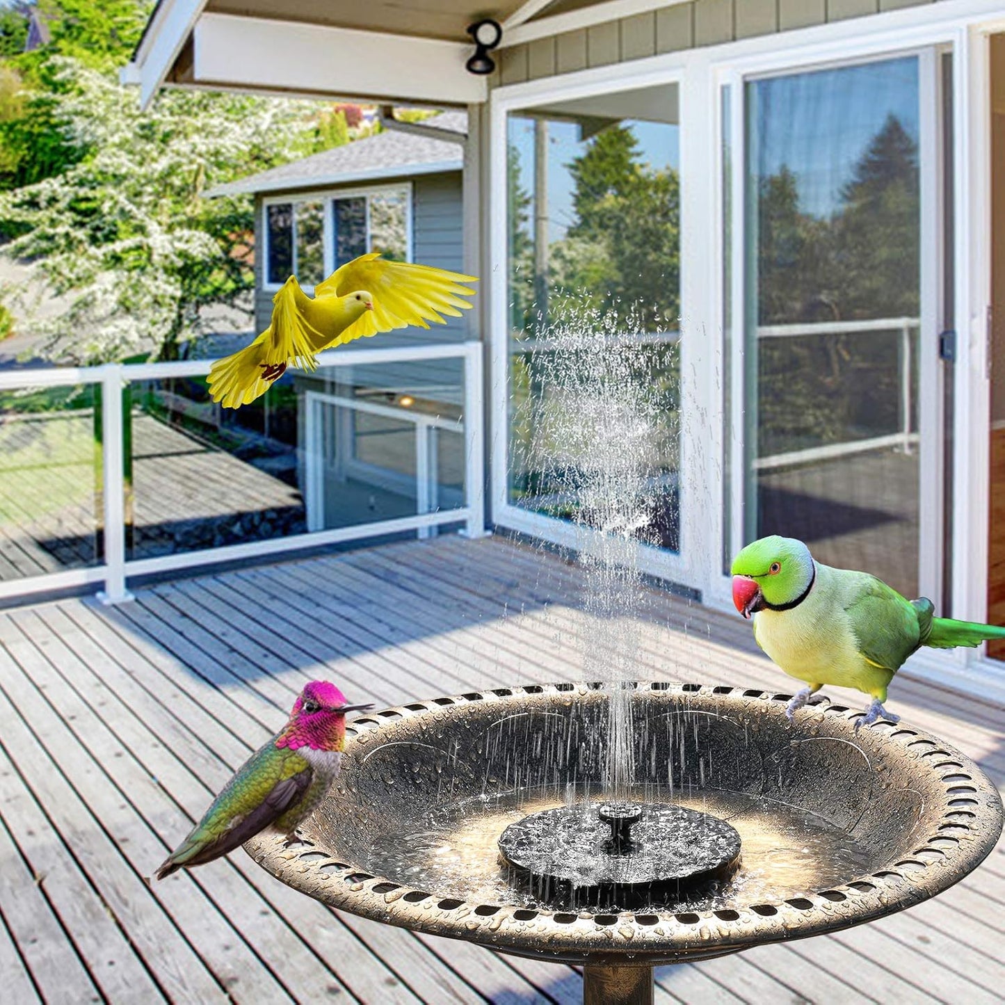 VINGLI 28 Inch Bird Bath with Solar Fountain Antique Copper Weather Resistant Resin Pedestal Birdbaths Floral Accents and Vintage Finish Garden Decor for Outdoor Lightweight Courtyard…