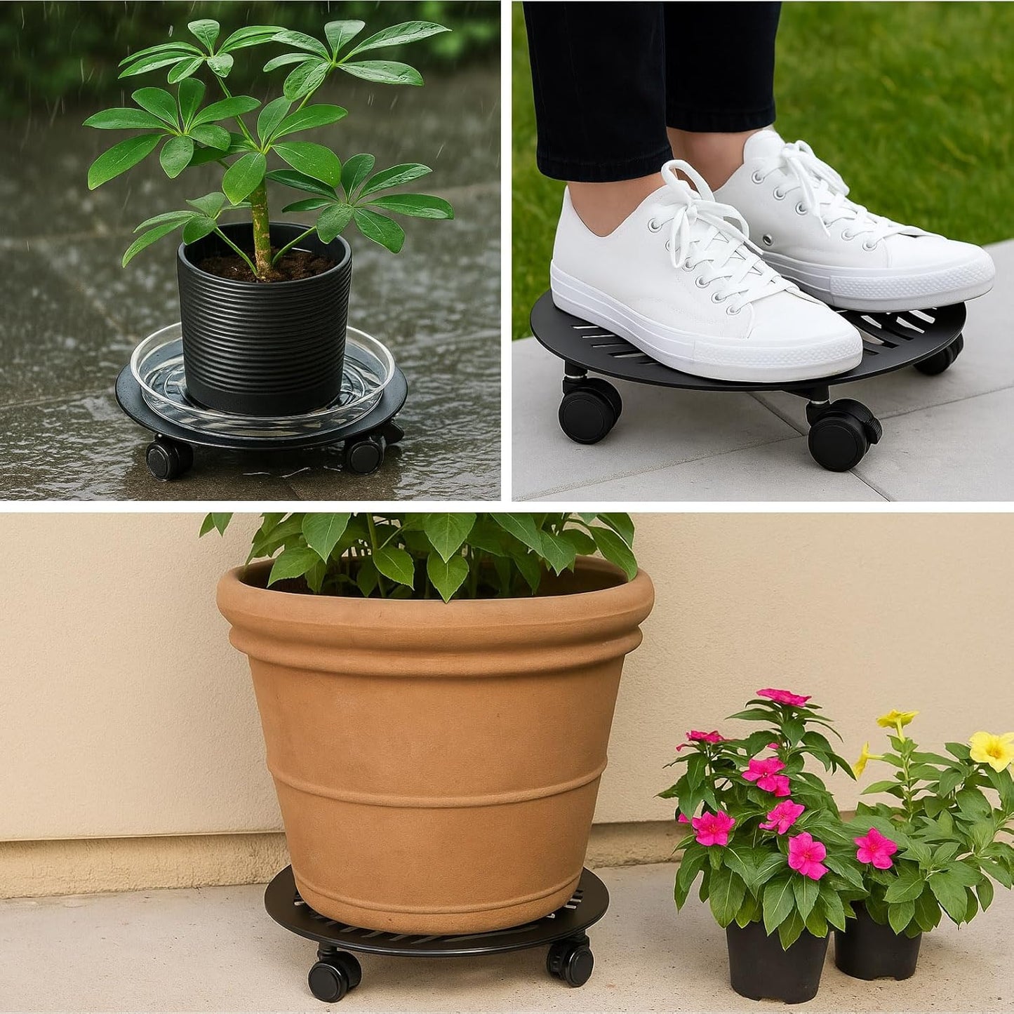 5 Packs Large Metal Plant Caddy with PU Wheels 12" Heavy-Duty Wrought Iron Rolling Plant Stands Indoor Outdoor Wheeled Plant Dolly Planter Mover Rollers Plant, Leaf Style