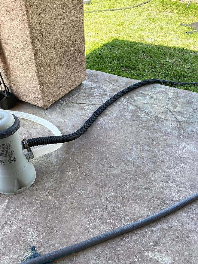 Pond Hose ID 1/2” × 50ft Black Corrugated Flexible Reinforced PVC Hose Vinyl Tubing for Pond Pump Fountain Garden Waterfall, Non-toxic & Kinkproof, with 2 clamps