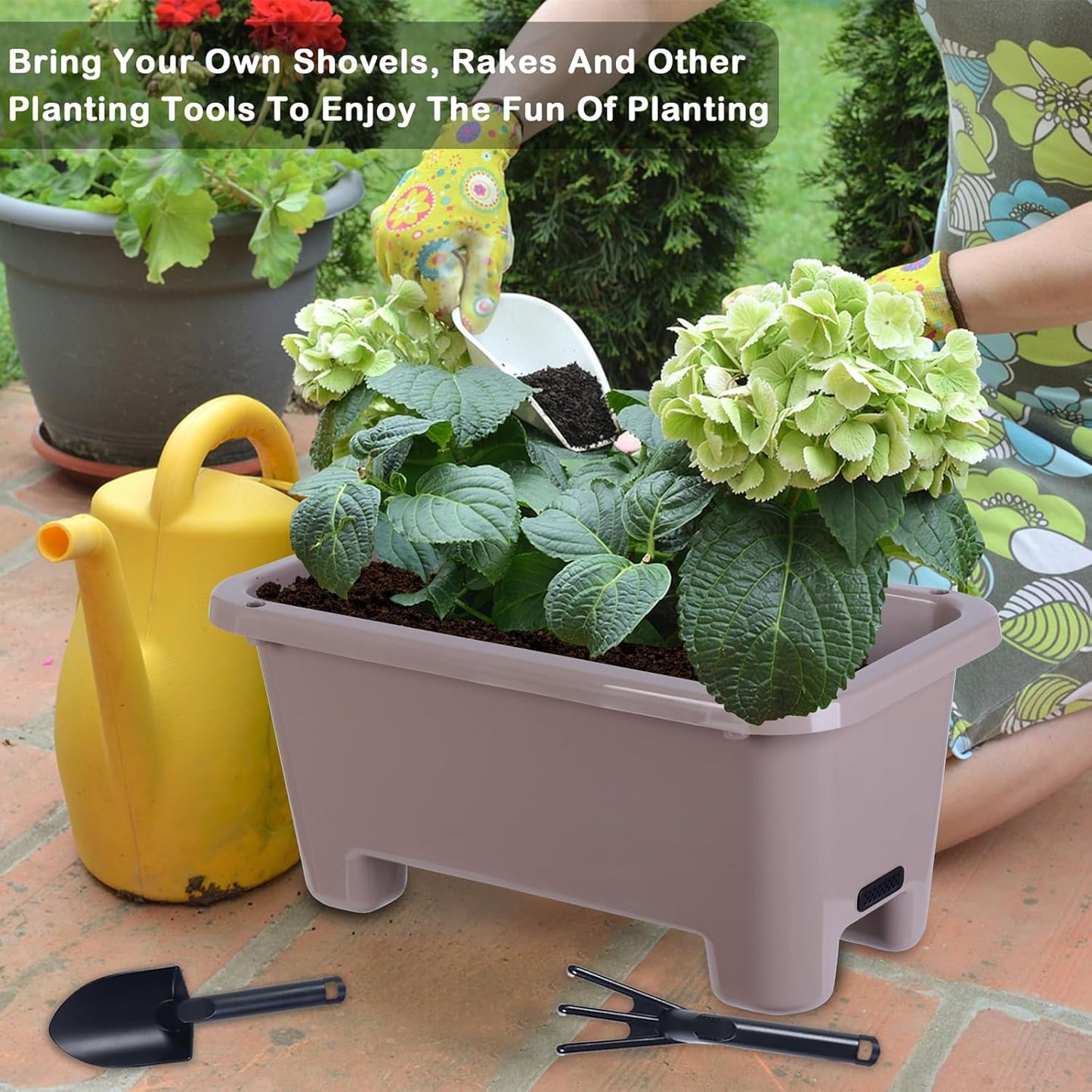 Self-Watering Rectangle Planter Boxes 8-Pack, 15.7-Inch Window Box Planter with Drainage Holes & Trays, Pots for Vegetables, Herbs, Flowers, Garden Windowsill Balcony (Coffee, 15.7*8.3*7.1 inch)