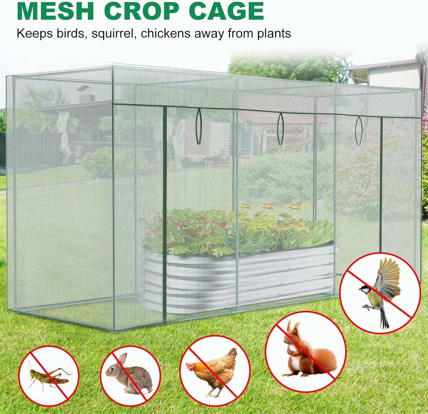 Crop Cages for Garden Plant, 11.8x3.9x6 Ft Plant Protection Tent with Zippered Door, Raised Bed Cover, Garden Bed Cover with Frame, Wind-Resistant Plant Cages for Outdoor Plants Vegetable Flower