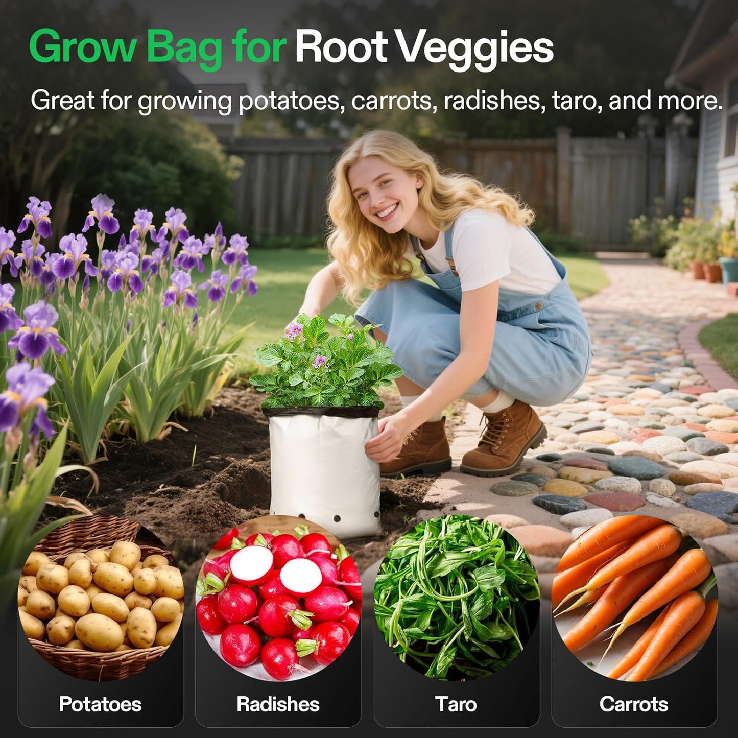 VIVOSUN 50-Pack 1 Gallon Grow Bags for Plants, Black-and-White Panda Film Containers Thick Plastic Bag for Potting Seedlings, and Rooting