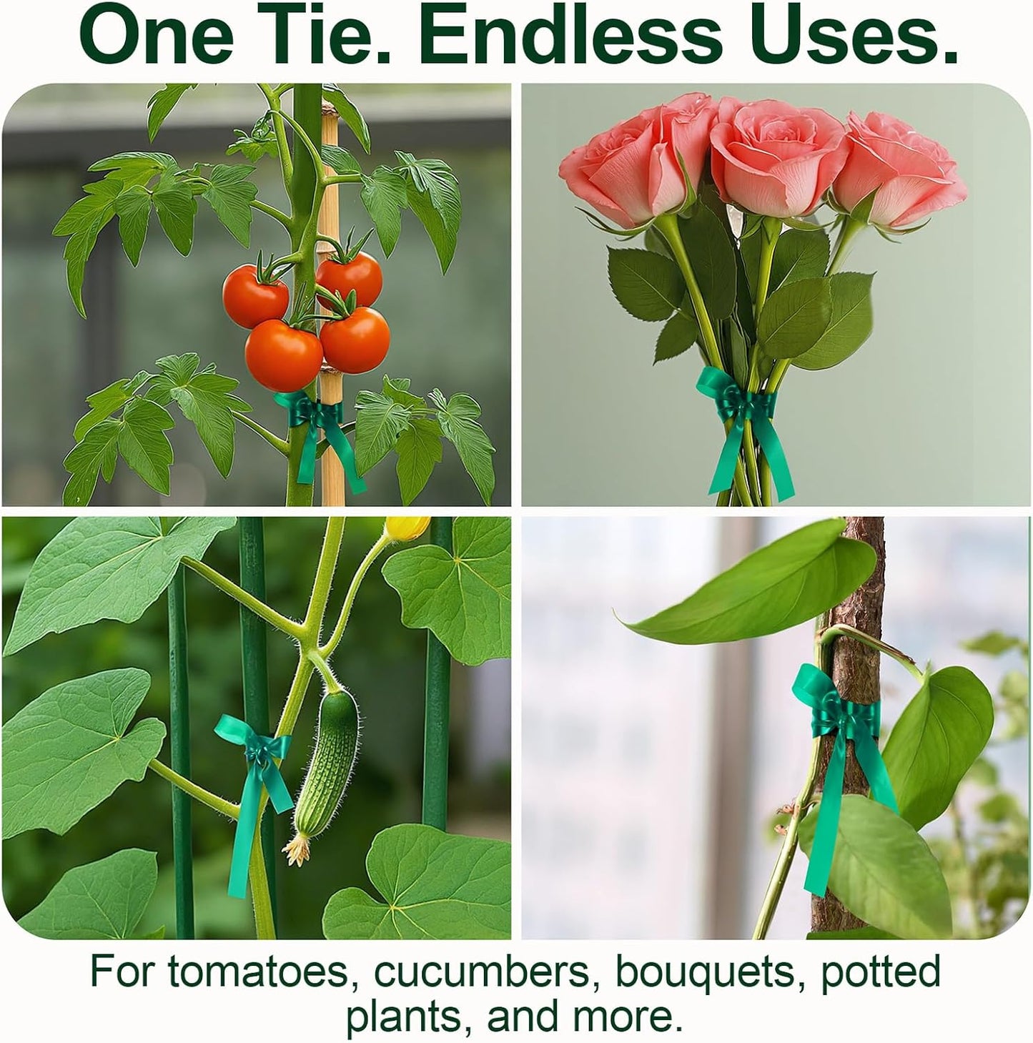 Stretch Plant Tie Tape – Reusable PVC Garden Ties for Plants, Green Flexible Garden Tape for Branches, Vines, Shrubs, Flowers, Trees, Indoor & Outdoor Use (196 ft)