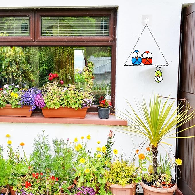 Multicolor Owls on a Wire High Suncatcher Panel, Bird Suncatcher for Windows Panels Hangings Hummingbird Glass Decoration for Wall Home Garden Decor Bird Owl Gift for Owl Lovers