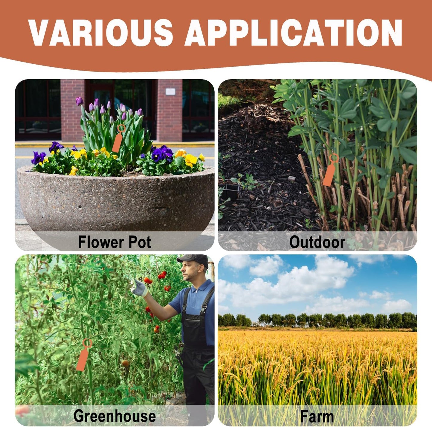 Plant Labels Yuanling 100Pcs Plastic Waterproof Plant Tree Tags Nursery Garden Markers for Indoor Outdoor Gardening Plants Vegetables Flowers Potted (Orange Color with 1 Marker Pen)