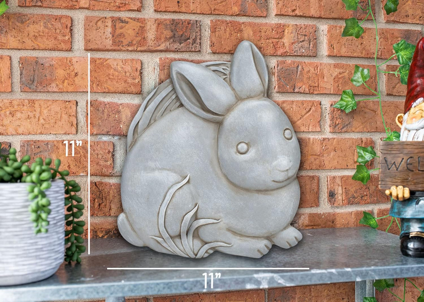 NAT & Jules Animal Character Shaped Dimensional Indoor Outdoor 11 inch Cast Resin Decorative Garden Stepping Stone, Patio, Walkway Sculpture Yard Art, Stone Grey Bunny