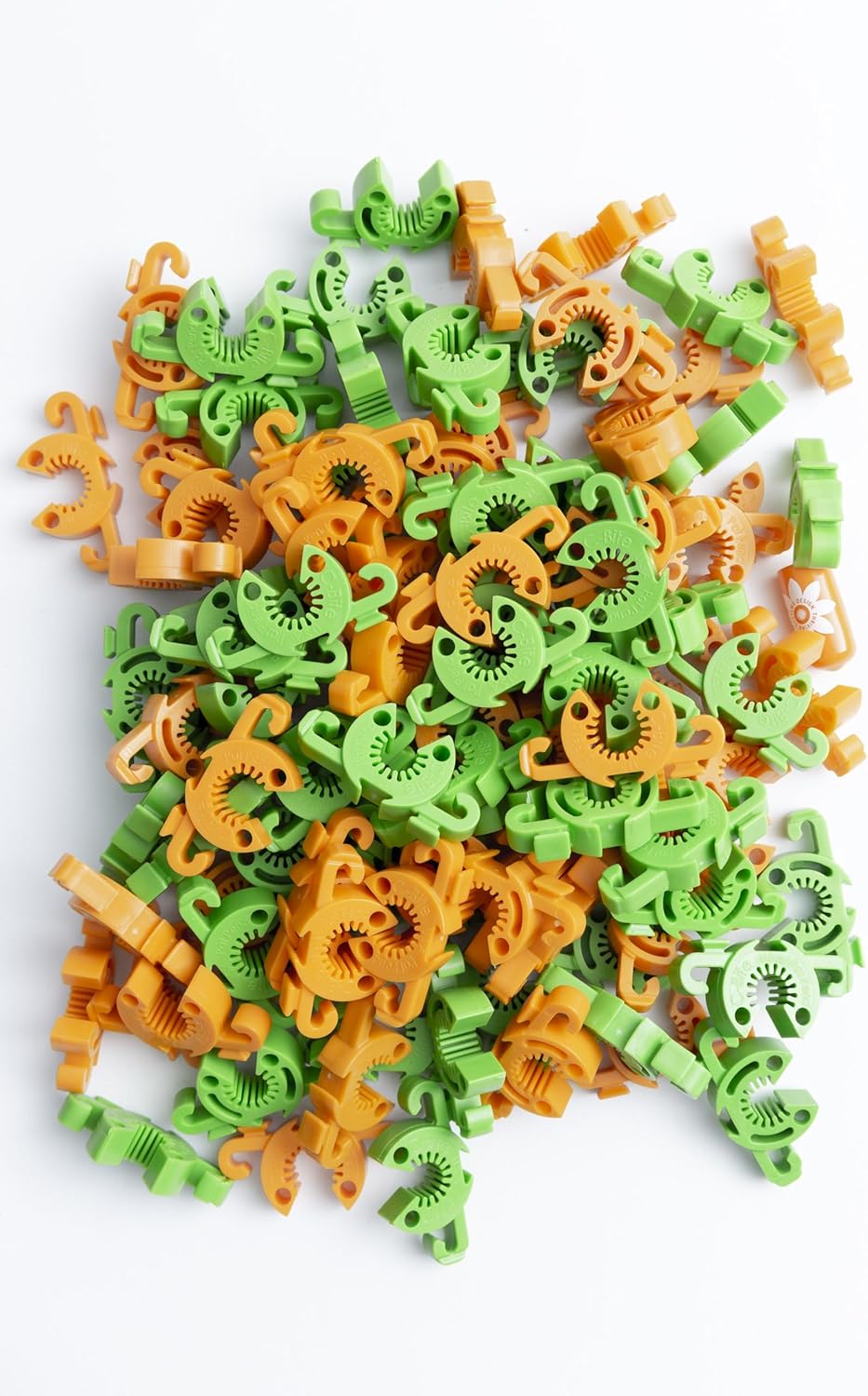 Plant Support Clips for Trellis, Garden Stakes, Wire Fence, Climbing Plants, Indoor Gardening, Hydroponics Systems, and Vines | Durable Gardening Clips (50 Lime Green + 50 Tangerine Orange)