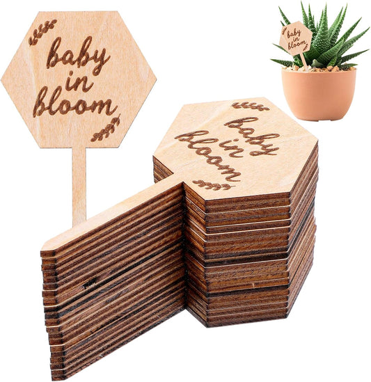 20Pcs Baby in Bloom Wooden Plant Labels, Garden Markers with Laser Engraved Design Baby Shower Decorations Succulent Tags for Potted Plants Party Favors Gifts