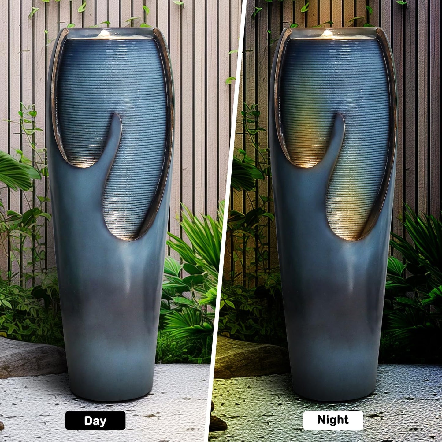 Naturefalls 38.7” H Modern Outdoor Fountain - 4-Tiered Outdoor Garden Fountains with Contemporary Design&LED Light for Garden, Patio, Deck, Porch, Backyard and Home Art Decor