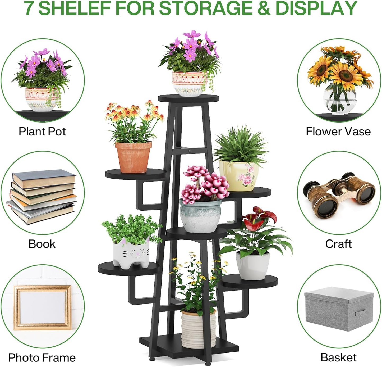 Tribesigns 7 Tier Plant Stand Indoor, Tall Plant Shelf for Multiple Plants, Wooden Corner Plant Pots Holder Rack Flower Stand Shelf Planter Organizer for Living Room Balcony Garden, Grey