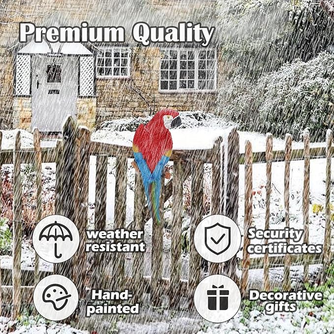 Parrot Decor Tiki Decorations for Outside Patio, Large Realistic Parrot Statues for Pool Deck Garden Yard Lawn, Lifelike Bird Sculpture Tropical Animal Figurines for Tree Wall Decor(Red)