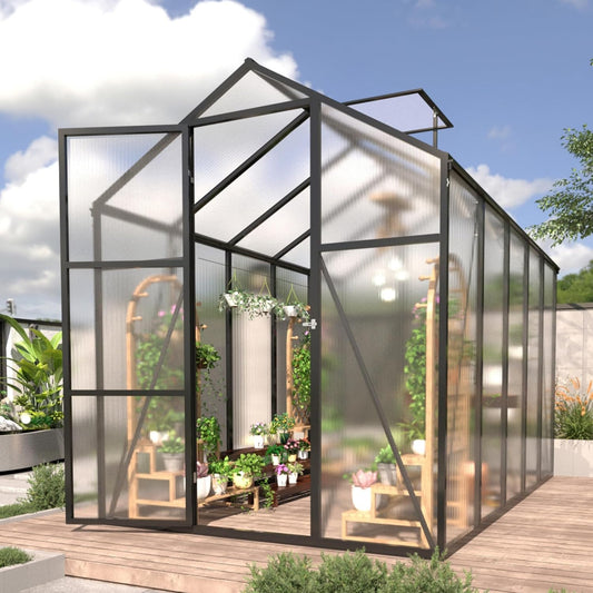 7.2FT High 6*10.2FT Greenhouse for Outdoors,Polycarbonate Greenhouse with Stronger Wind Protection and Roof Vent,Walk-in Large Aluminum Sunroom Winter Proof,Black