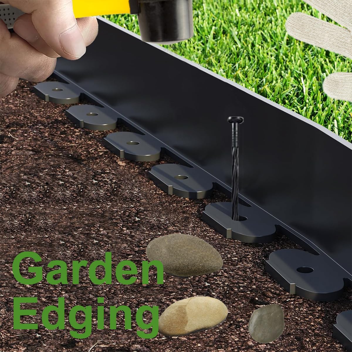 Landscape Edging, 33ft x 4inch Tall Plastic Garden Edging Border with 30 Spikes, Lawn Edging for Landscaping Flower Bed, Yard, Patio-Black