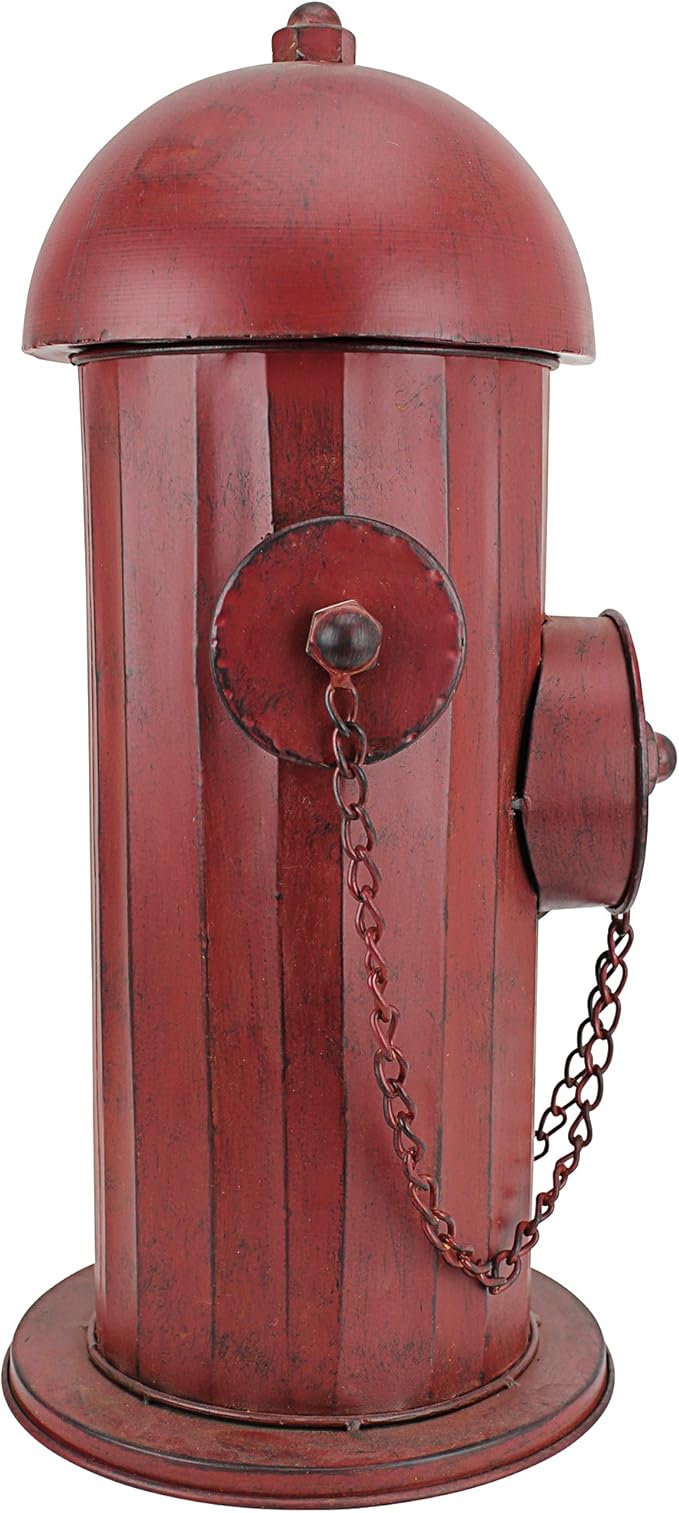 Design Toscano Fire Hydrant Statue Puppy Pee Post and Pet Storage Container, Indoor/Outdoor, Medium 18 Inch Tall, Metal, Rustic Red Paint