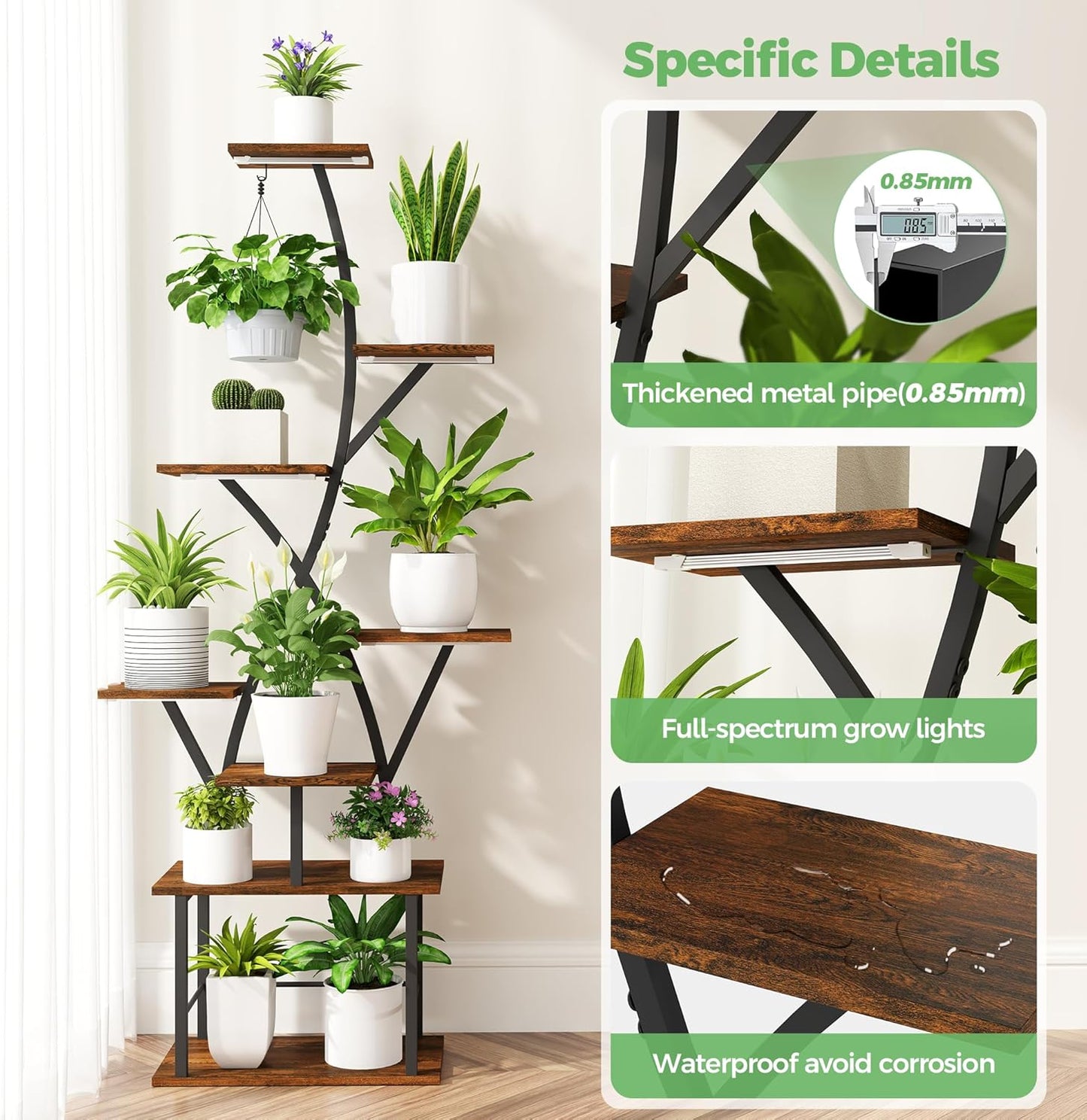 Plant Stand Indoor with Grow Lights 2 Pack Corner Plant Stands 8 Tiered 64" Tall Plant Shelf for Indoor Growing Multiple Metal Flower Holder Home Decor Plant Rack for Living Room Patio Balcony