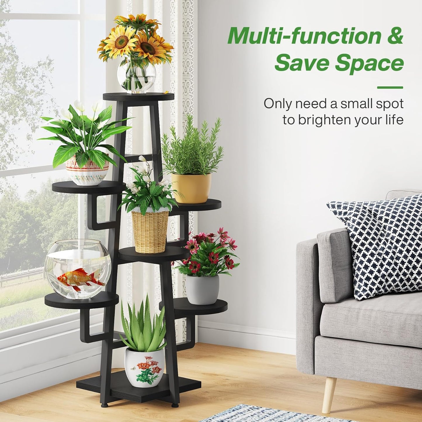 Tribesigns 7 Tier Plant Stand Indoor, Tall Plant Shelf for Multiple Plants, Wooden Corner Plant Pots Holder Rack Flower Stand Shelf Planter Organizer for Living Room Balcony Garden, Grey
