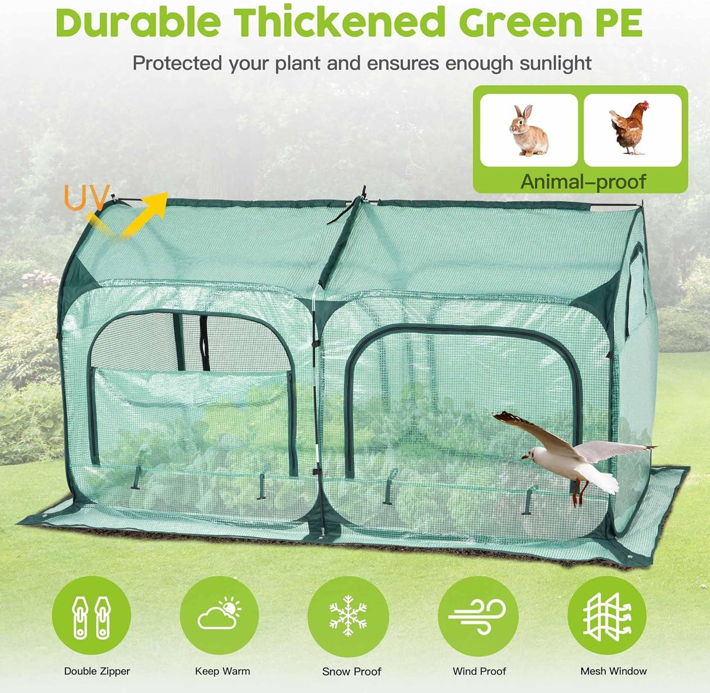 Pop up Greenhouse Tent Cover Tunnel Plant House,Large Gardening Flower Sunshine Room with Mesh Windows,Backyard PE Greenhouse Cover for Cold Frost Protector with Stakes and Rope Guys