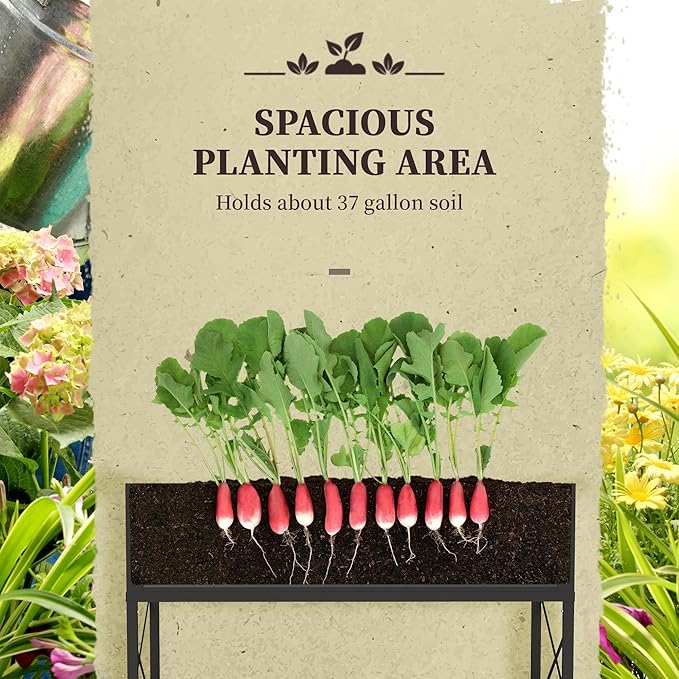 Outsunny Raised Garden Bed with Galvanized Steel Frame, Storage Shelf and Bed Liner, Elevated Planter Box with Legs for Vegetables, Flowers, Herbs, Black