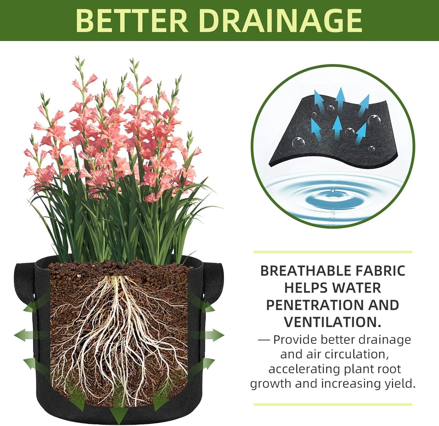 24 Pack 3 Gallon Grow Bags, Heavy Duty Thickened Aeration Fabric Pots with Handles for Vegetable/Flower/Plant