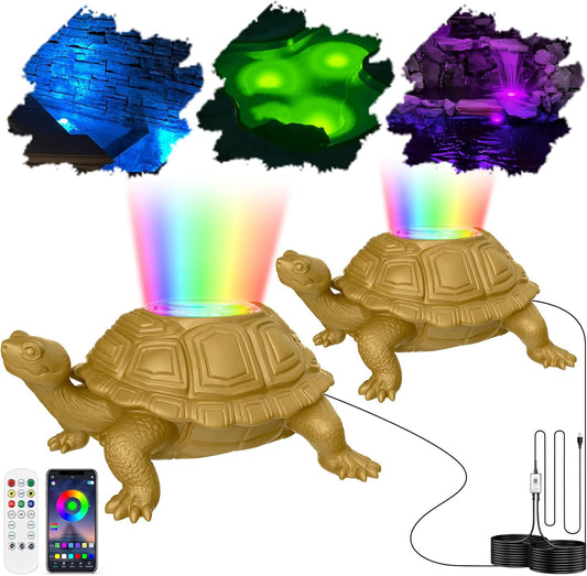 Underwater LED Pond Light with 12V Transformer, 6W Turtle Fountain Light LED Underwater with APP, IP68 Waterproof Underwater Lights for Pond Fountain Waterfall Yard Water Feature, 2 SpotLights