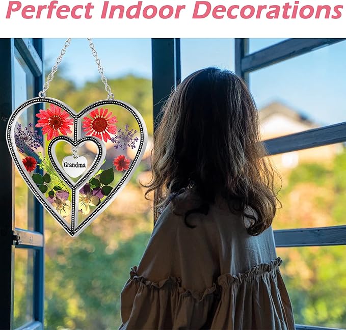 KY&BOSAM Suncatcher Stained Glass Grandma Heart Gifts for Women Mother`s Day Grandma Gift Gifts for Grandma from Daughter Son Indoor Decor Yard Decor for Mother Day Christmas Birthday Gift