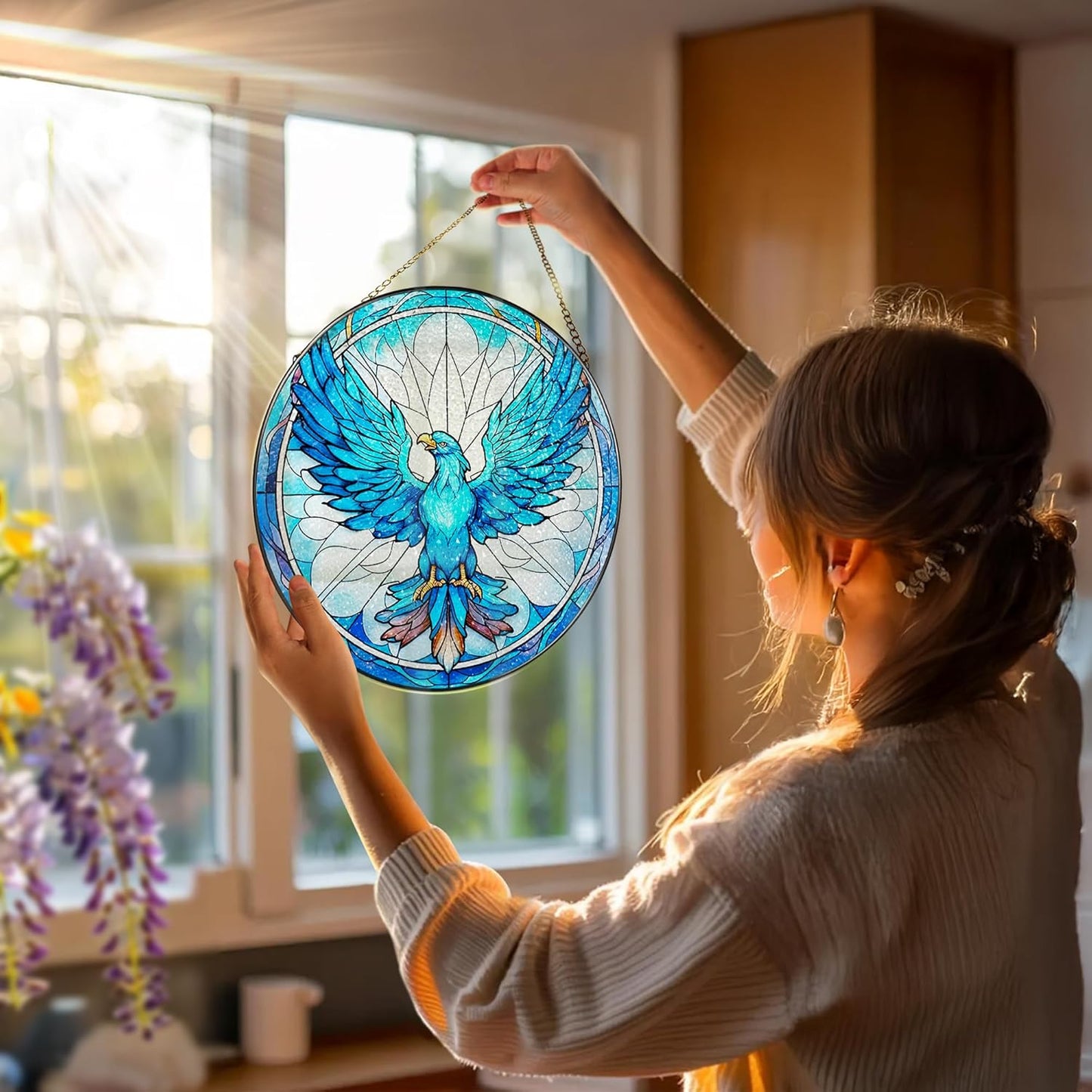 Stained Glass Window Hanging, Stained Glass Suncatcher, Phoenix Sun Catcher, Window Decor, Phoenix Gift, Gifts for Mothers Day, Christmas or Birthday Gift, Gifts for Lover Couple Colleague Friends