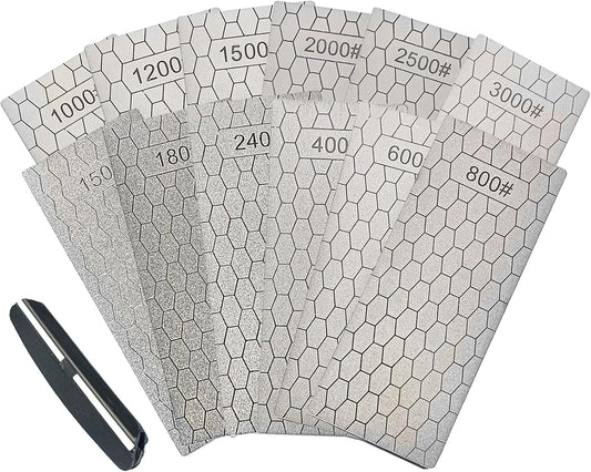 Diamond Sharpening Stone Set,12 Pcs Diamond Lapping Plate Coarse/Medium/Fine Grit Sharpener, 150/180/240/400/600/800/1000/1200/1500/2000/2500/3000 Grit，Perfect Assistance Sharpener Angle Guide