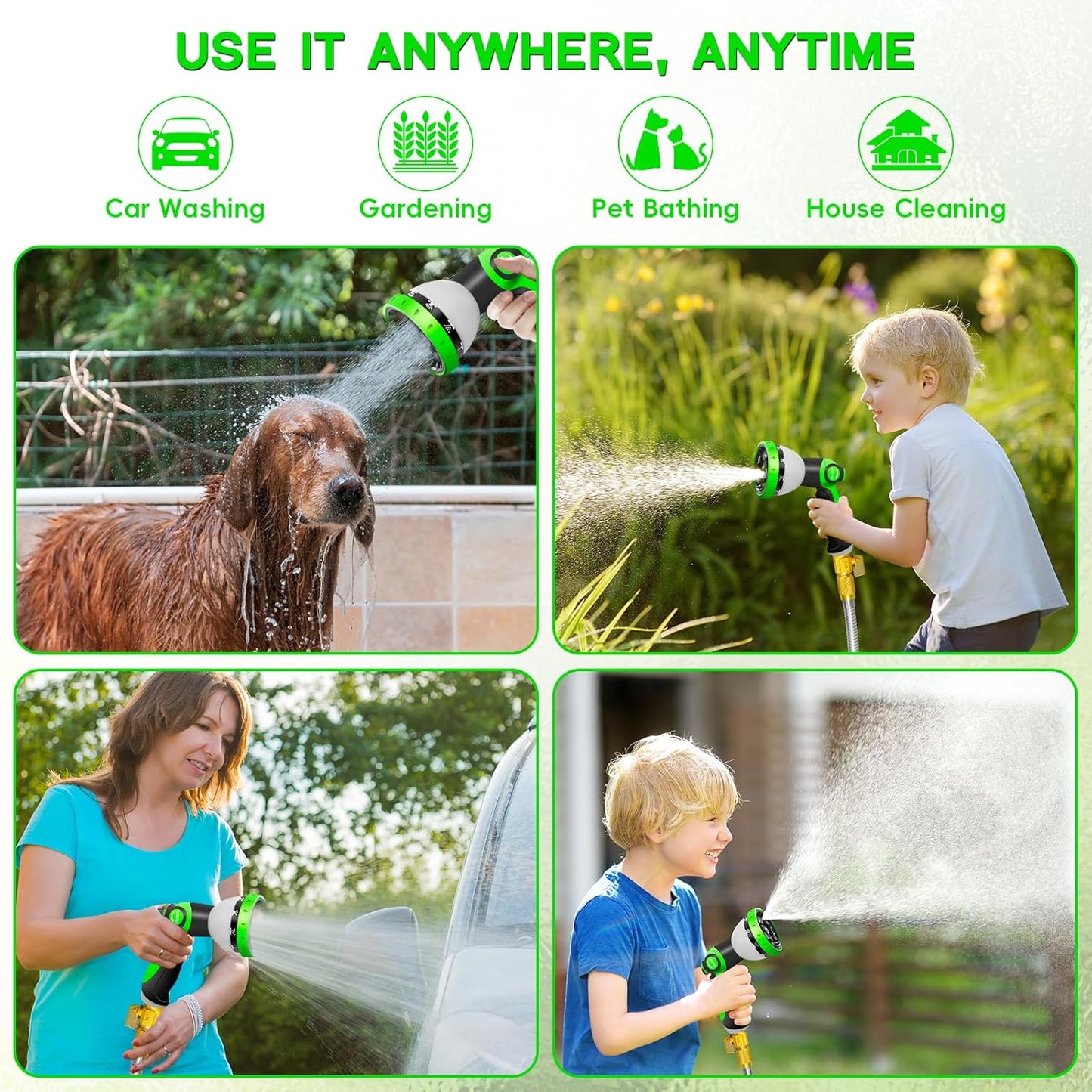 50FT Garden Hose Stainless Steel, Heavy Duty Flexible Metal Water Hose with 10-Function Nozzle, Lightweight & No-Kink Garden Hose, Durable Solid Fittings for Lawn, Car, RV, Outdoor Watering