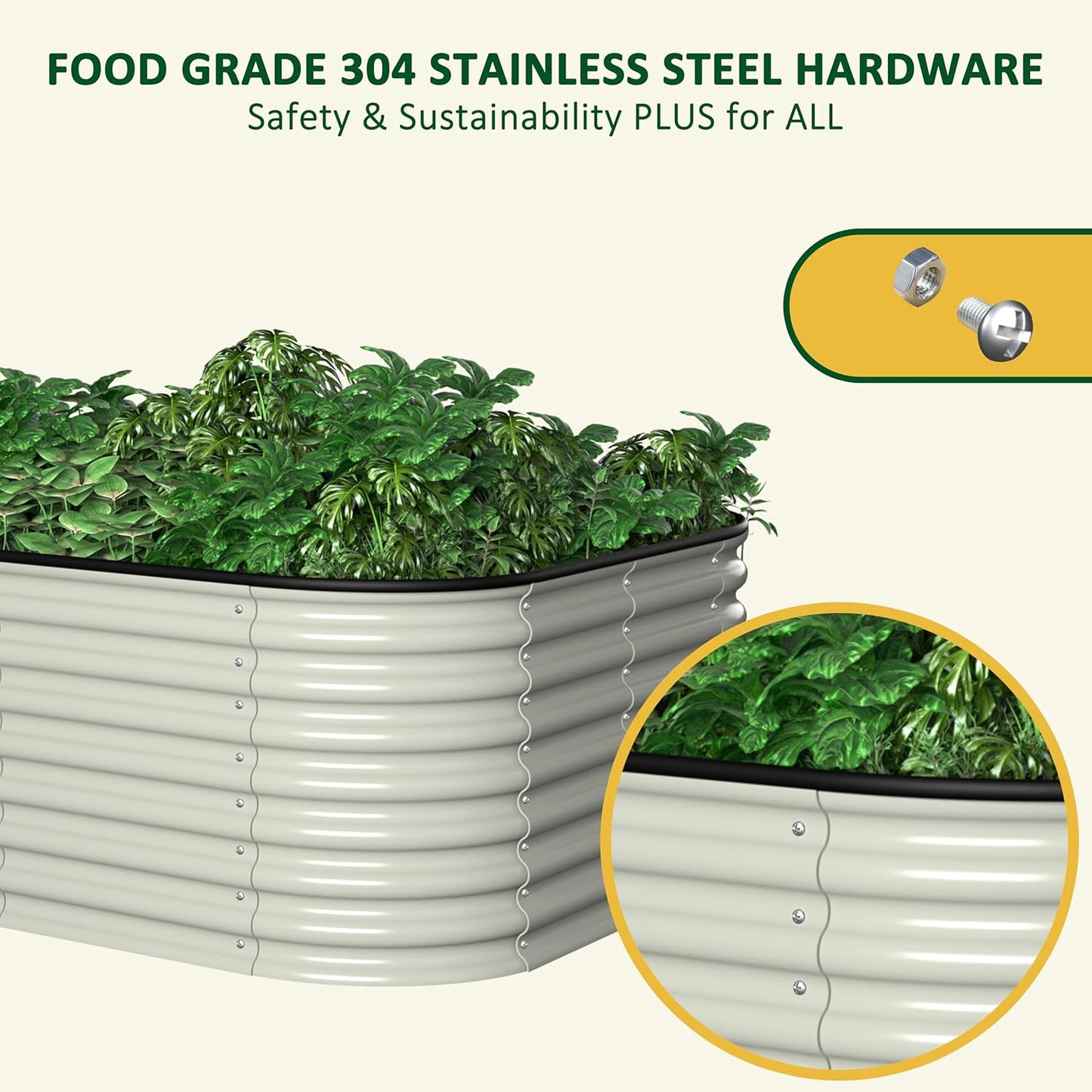 MUPATER 24''H Raised Garden Bed, Galvanized Raised Garden Bed with 3 Aluminum Support Rods, 8x4FT Modular Raised Planter Box Outdoor for Vegetables, Mutli in 1 Metal Garden Bed, Beige