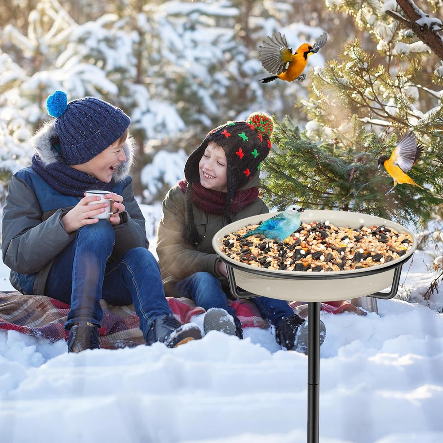 Bird Baths for Outdoors, Detachable Birdbaths for The Garden Clearance, Heavy Duty Freestanding Bird Baths, Bird Bath Bowl Spa & Birdfeeder with Metal Stake Stand (White)