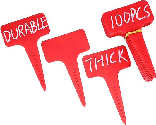 Red Thick Plant Labels Plastic Plant T-Type Tags Nursery Garden Labels 100 Pcs