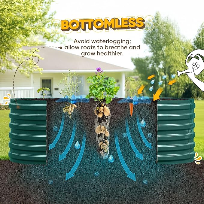 KING BIRD Raised Garden Bed Kit 2025 Upgraded Quick-Setup Galvanized Planter Garden Box Outdoor for Gardening, Vegetables, Flowers, 74x36x23 in, Green