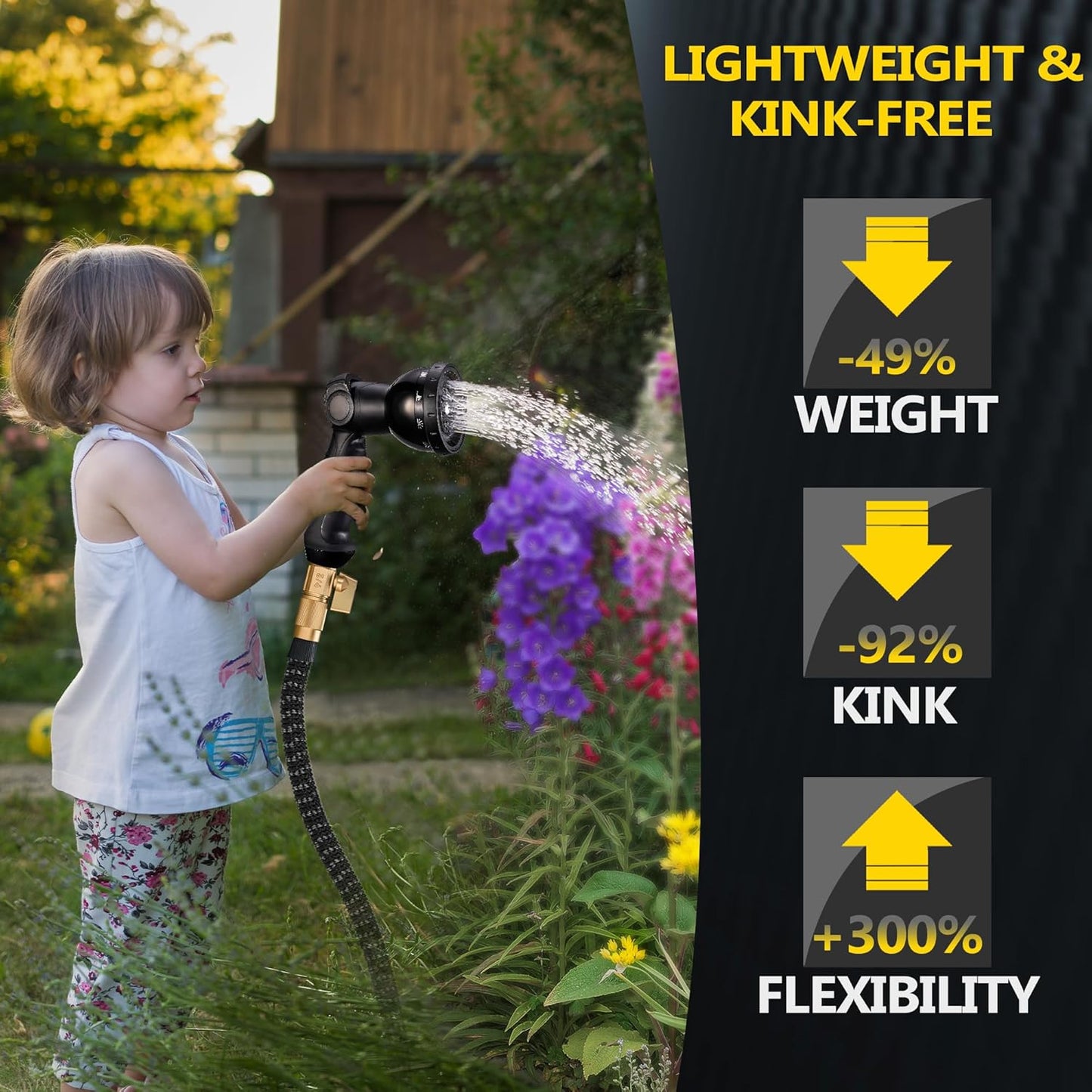 50 ft Expandable Garden Hose - Expanding Water Hose with 10 Spray Nozzles&3/4" Solid Brass Fittings - Retractable,Flexible，Lightweight No-Kink Free&Tangle Car Washing Pipe for Yard,Outdoor