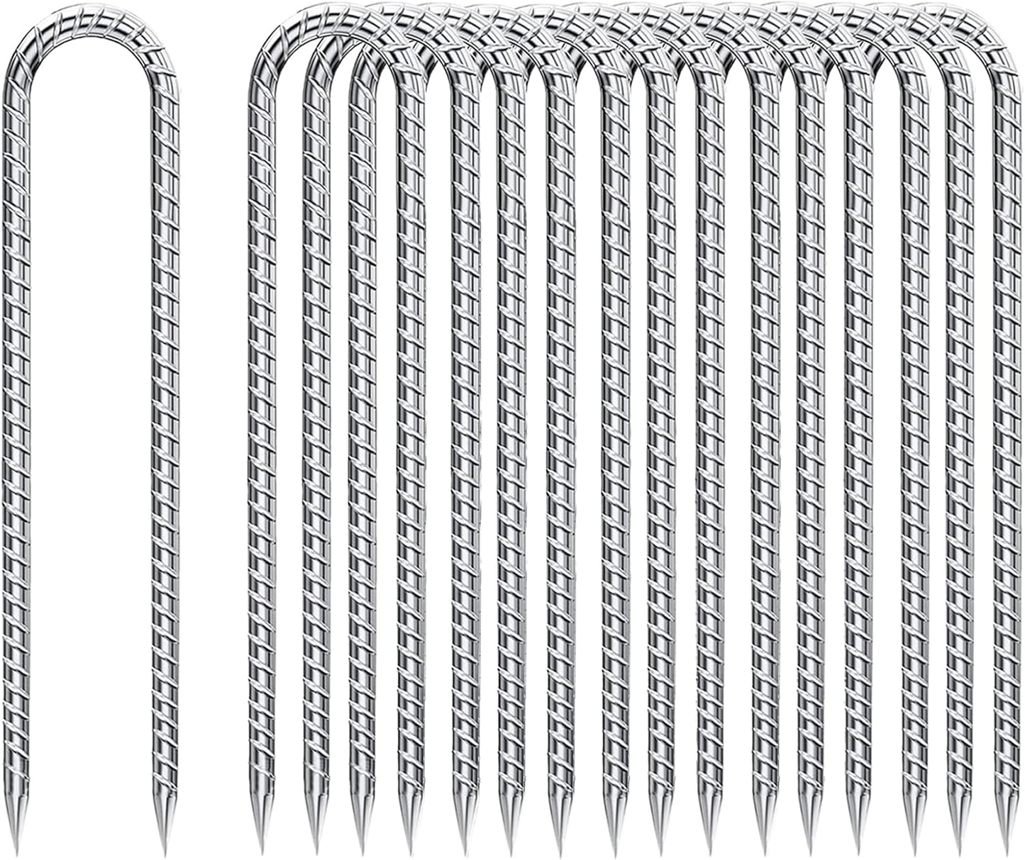 Rebar-Stakes-12-Inch-Galvanized, U Hook Trampoline Stakes 20 Pack Ground Anchors Tent Stakes Heavy Duty for Plants Anti-Rust Landscape Fabric Stakes Artificial Turf