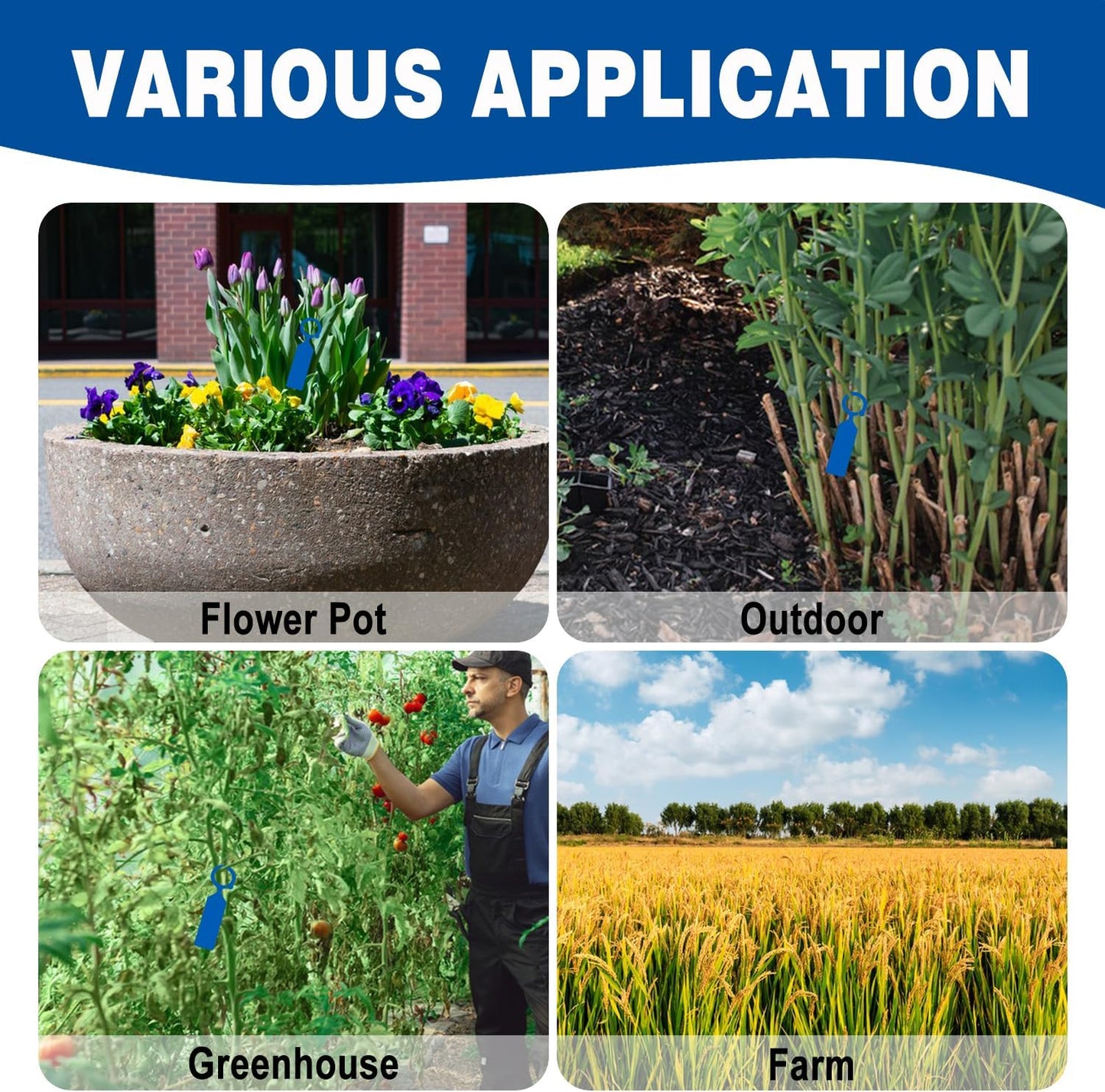 Plant Labels Yuanling 100Pcs Plastic Waterproof Plant Tree Tags Nursery Garden Markers for Indoor Outdoor Gardening Plants Vegetables Flowers Potted (Dark Blue Color with 1 Marker Pen)