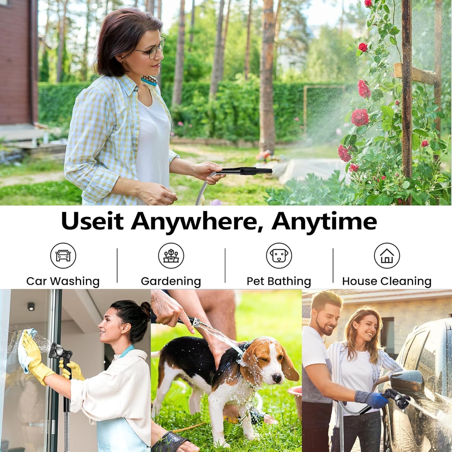 150 ft Garden Hsoe - 2025 New 304 Stainless Steel Garden Hose with 10-Function Spray Gun, 3/4'' Copper-Chrome Fittings – Lightweight, Durable, and Kink-Free, Metal Water Hoses for Gardening