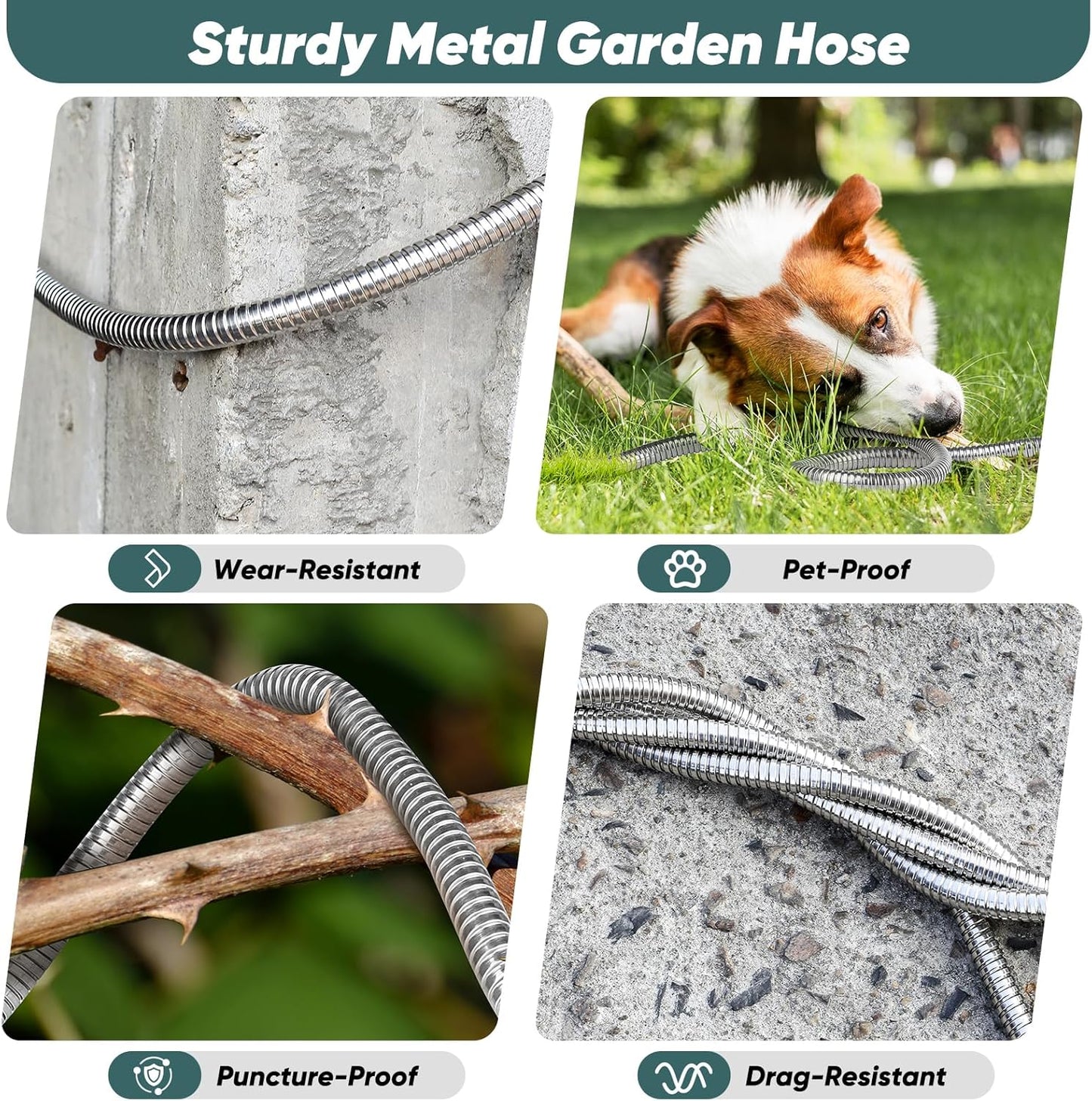 Garden Hose with 10-Function Nozzle, Leak-proof Metal Connector Hose, No Knots, Kink-Free, Lighter, Anti-Pets, Wear-Resistant, 3/4 GHT, Water Hose for Garden, Yard, Outdoor（75 FT）