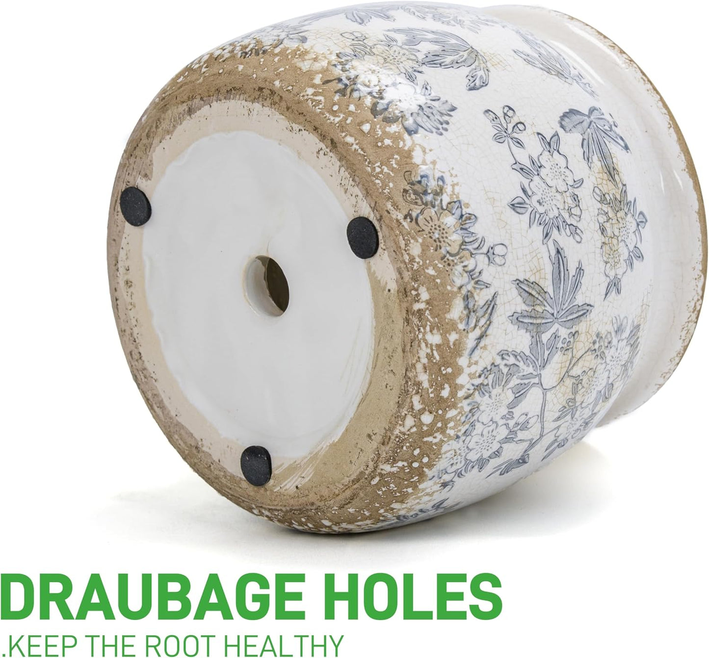 Vintage Ceramic Ice Crack Flower Pot with Drainage Holes, Country Rustic Planters for Indoor and Outdoor,Tuscan Decor,Home,Living Room, Garden Decor, Gardening Gift (Farmhouse)