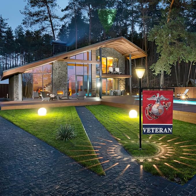 Army Garden Flag Stand Holder with Solar Light Garden Flag Pole with American Flag Gifts Lawn Yard Flag Holder Stake for Flag Outdoor Lawn Décor